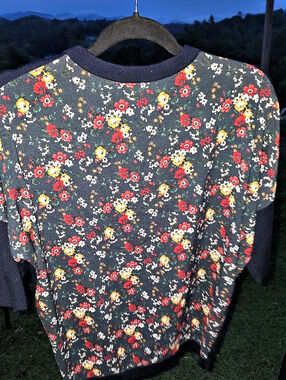 Thakoon Floral Print Crewneck Short Sleeve Sweater Size Small